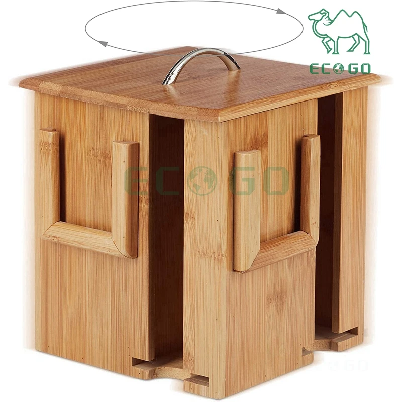 Durable Bamboo Tea Box Revolving Tea Container With Removable Lid Natural Wood Tea Storage With 4 Compartments