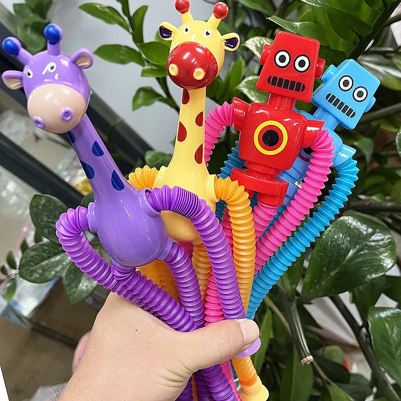 Wholesale Pop Tubes Mixed Animal Fidget Toys Cute Animal Fidget Pop Tube Giraffe Toy Fidget Tubes Sensory Suction Cup Toys