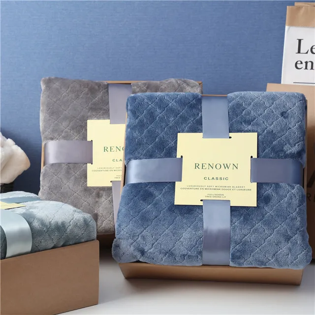 Plum blossom lattice embroidery logo air conditioning blanket office nap sofa cover blanket flannel blanket