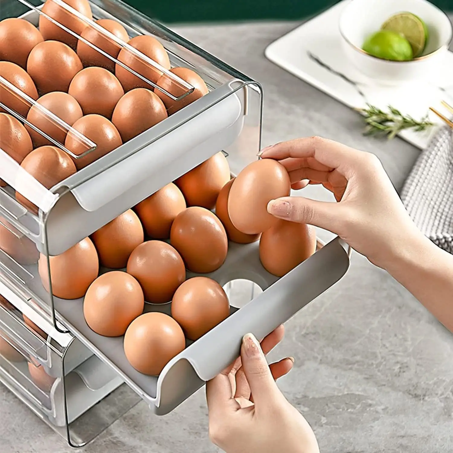 32 Grid Retain Freshness Refrigerator Food Container Packing Box Tray Double Layer Egg Storage Drawer Box