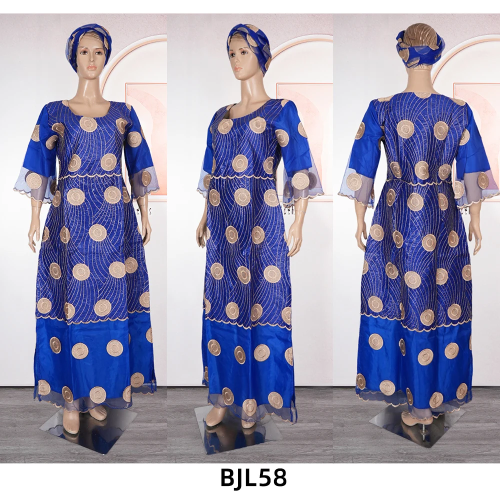 H & D BJL58  new fashional Custom fashion African traditional long  lace cloth dress plus size with scarf