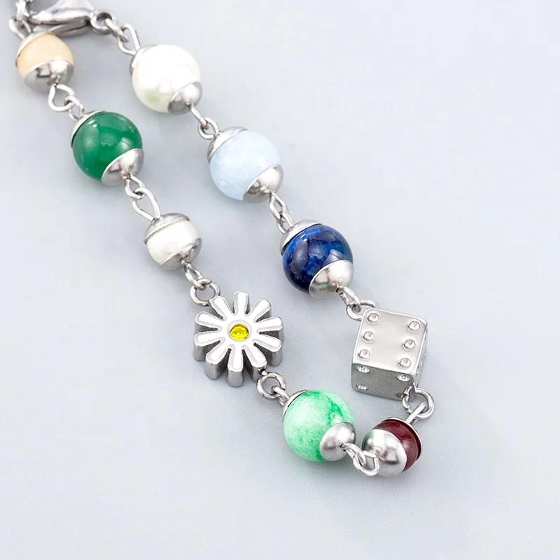 Popular Romantic Sweet Cool Style Stainless Steel Splicing Colorful Beads Dice Daisy Bracelets For Women Jewelry