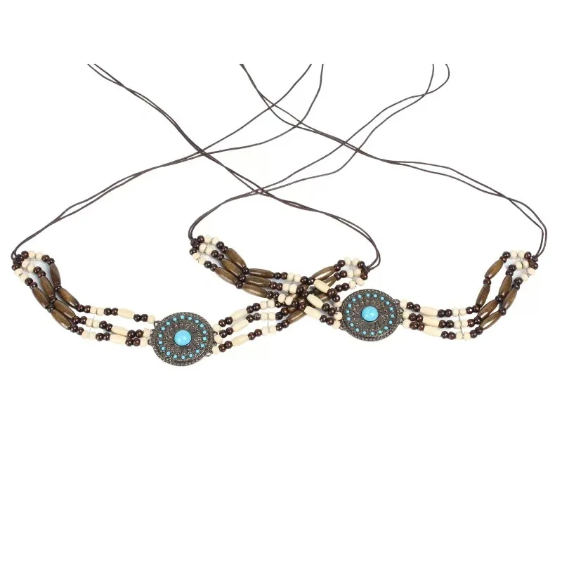 Classic wood bead hat band grassland wind jewelry accessories girdle DIY headdress waist chain ethnic clothing jewelry wholesale