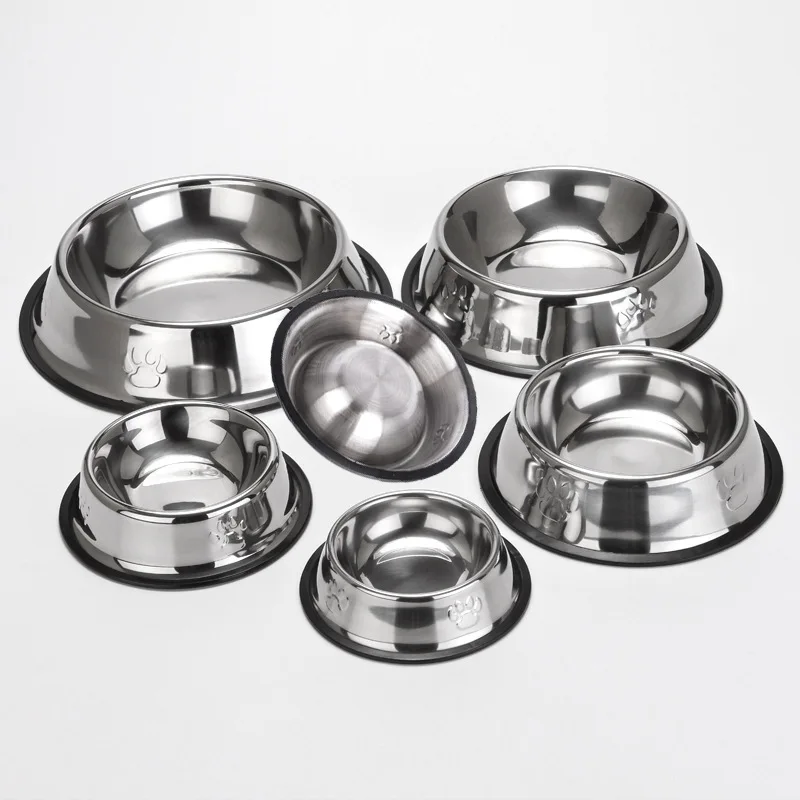 Wholesale nonslip dog bowl/pet bowl /cat bowl with rubber base Stainless Steel Pet food drinking bowl Dish