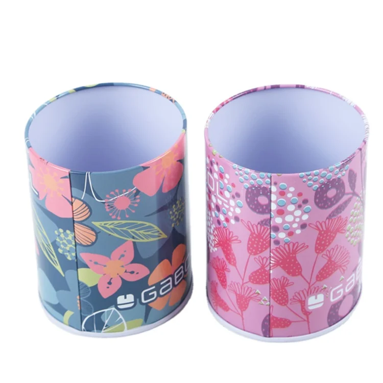 Metal tin pen box round tin pen packing tin box pen holder