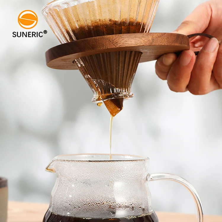 Кофейные инструменты V 60 заливать кофе капельница Стеклянная Воронка многоразовая конусная Пивоваренная деревянная подставка для фильтр