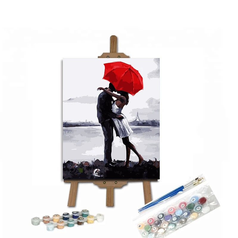 ROYALDREAM Lovers Number Painting Red Umbrella Paint for Adults 60*90