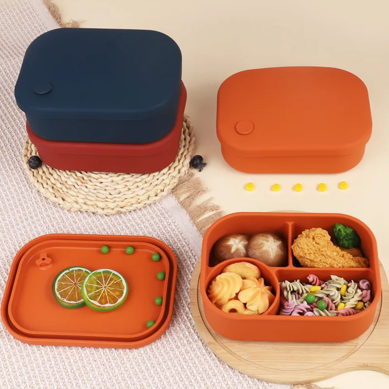 Reusable Silicone Lunch Box BPA Free Silicone Bento Lunch Box Food Grade Microwave Fresh-Keeping Food Storage Box With Lids