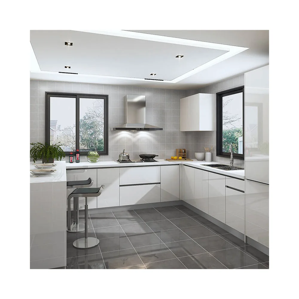 Kitchen Cabinet Solid Wood Flat Pack Melamine Kitchen Cabinets Free Standing UV Melamine Acrylic Board For Kitchen Cabinet