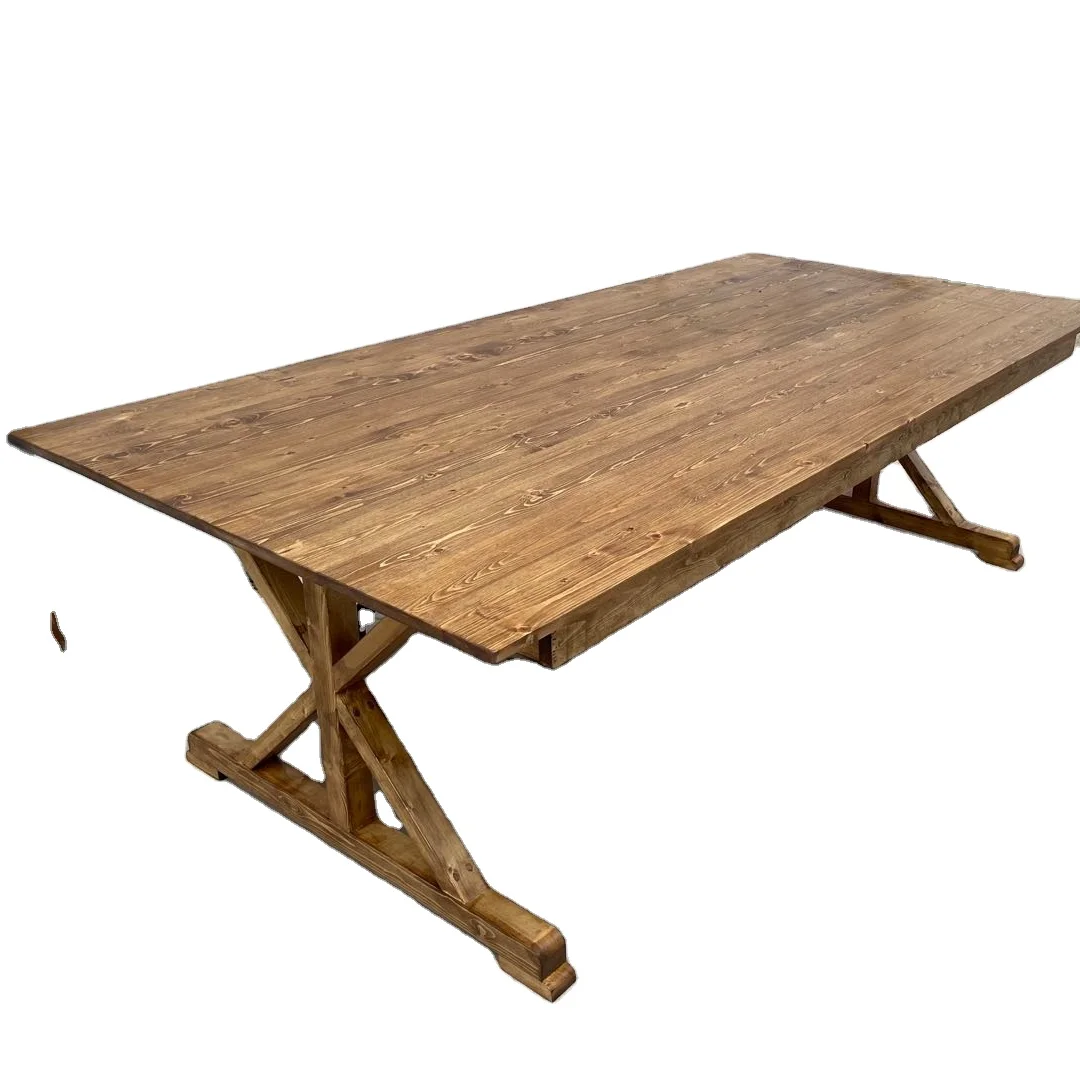 Solid wood farm Antique color harvest dinning  cross legs table for wedding party