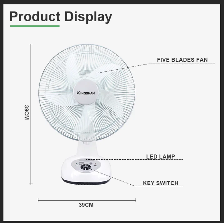 14 INCH 9 Speeds 6V Electric Charging AC/DC Solar Desk Fan With LED Light Rechargeable Table Fan