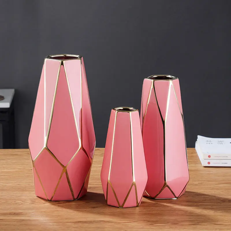 YOUYIZUO European Luxury Ceramic Travertine Vase Jar Short Flower Vase Round Ribbed  Vase Glass