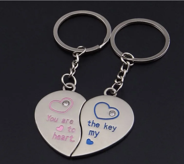 metal alloy half heart pair keychain