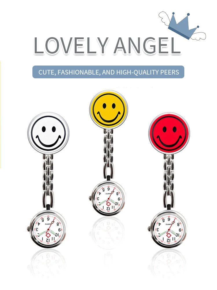10 colors In Stock Pocket Watch Portable Smile Face Digital Clip-On Metal Breast Watch for Nurse