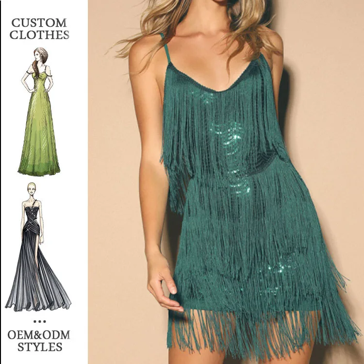 Luxury Sexy Summer Dress Italian Strap Sleeveless Sequin Dress Halter Fringe Dress