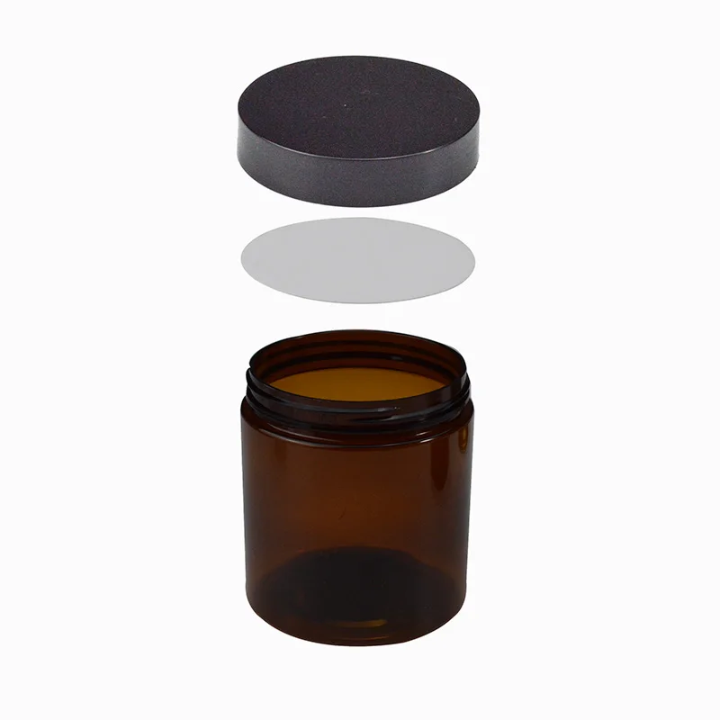 Wholesale cosmetic food packaging 100ml 150ml 200ml amber black pet plastic cosmetic cream jar with white black lid