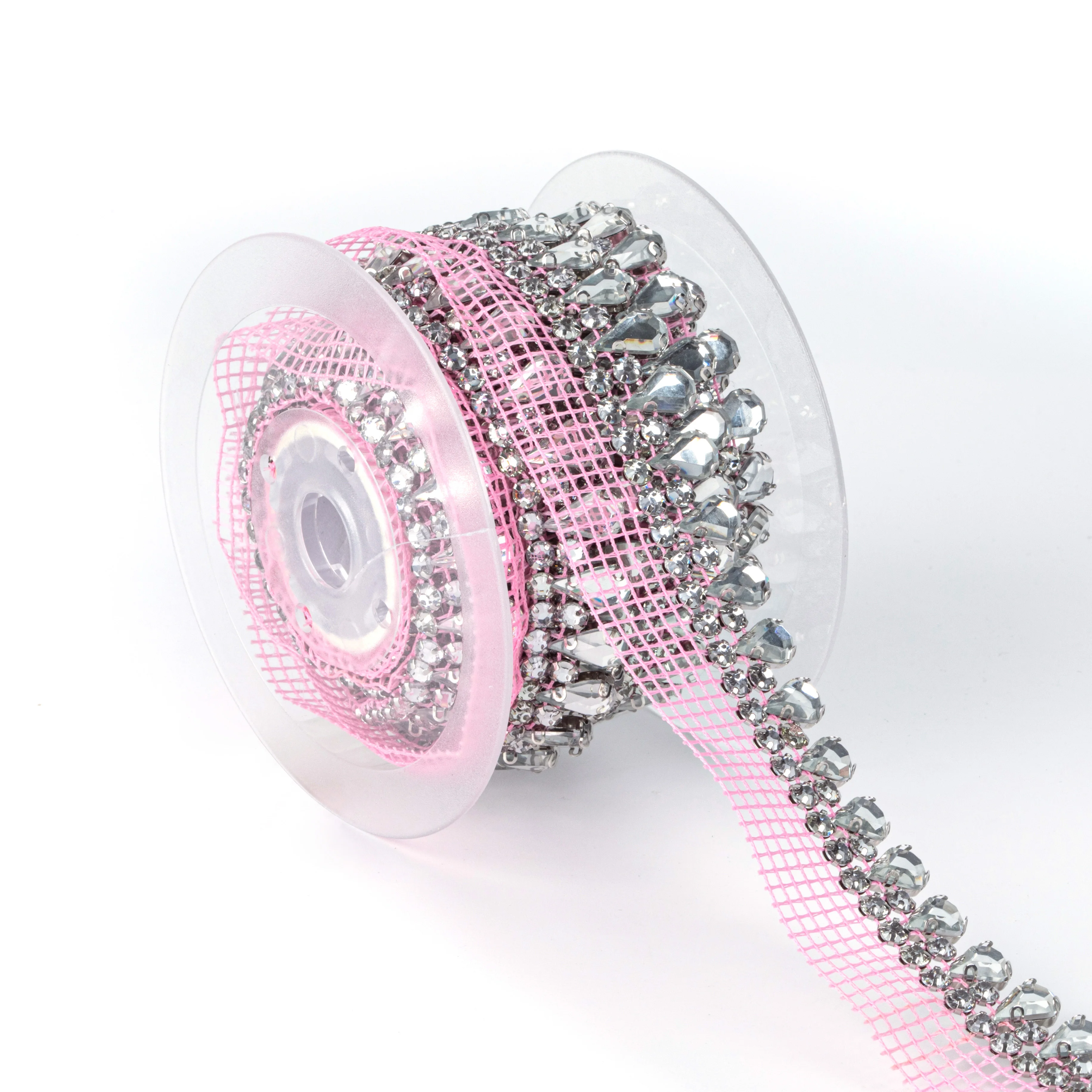 Various Colored Strass Chain Round Shape Rhinestone Chain Crystal Ribbon Elastic Rhinestone Rope Trim