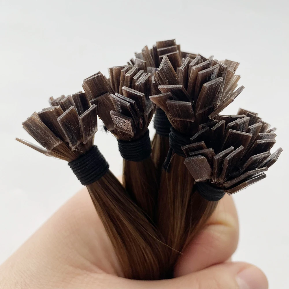 Haiyi Ready to ship Cuticle Aligned Intact Double Drawn Thick End Keratin Russian Human Hair K tip Flat Tip Hair Extensions