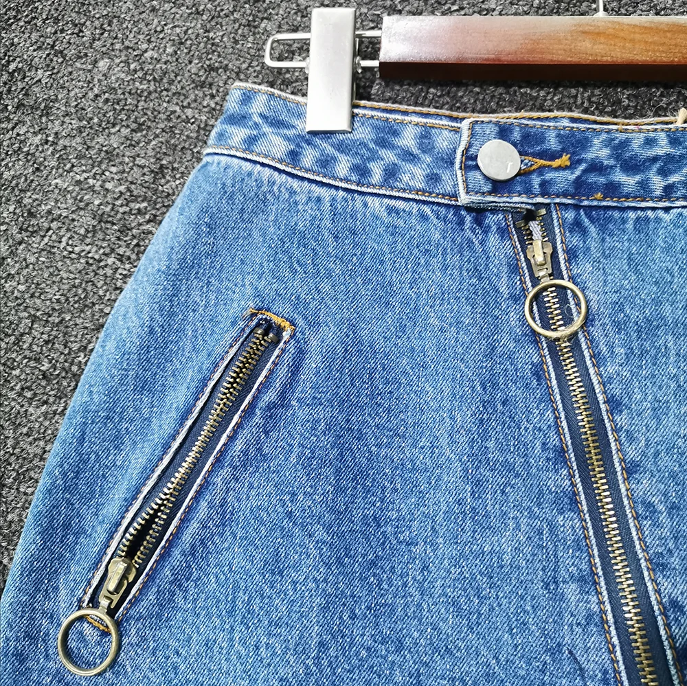 
New fashion zipper ladies skirt WITH POCKET FRAYED HEM Denim Skirt WOMEN SKIRT 