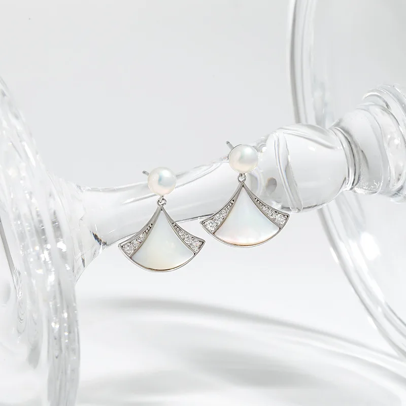 factory French fashion 14K electroplated pearl 925 silver needle conchoid elegant zircon earrings