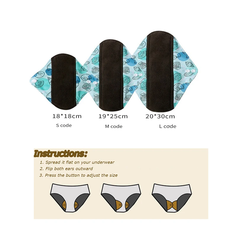 Popular Super Absorbent Reusable Bamboo Charcoal Cloth Menstrual Pad Washable Sanitary Pads Woman Eco-Friendly Pad