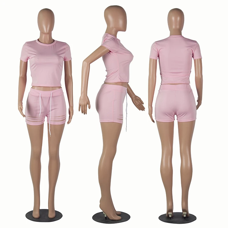 0520M008 Casual 2021 Summer Sexy midriff-baring clothes 2 Pcs TrackSuit Outfits sweat suit Two Piece Shorts Set Women Clothing