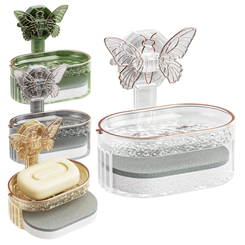2 Layers Butterfly Suction Cup Soap Holder Bathroom Dish Free-Punching Wall Mounted Sponge Holder Organizer Accessories Kitchen
