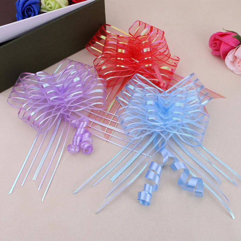 5cm pull flower bow mesh butterfly hand pull flower wedding car gift flower package decorative  bow