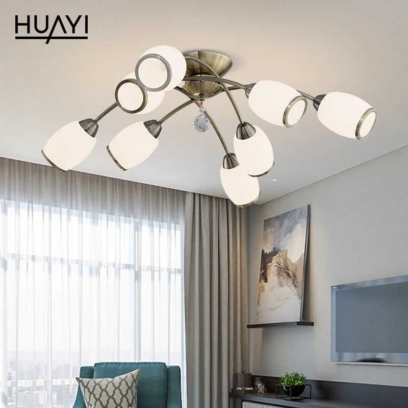 HUAYI Горячая продажа Современный Железный стеклянный Крытый E14 60w гостиной декоративный светодио дный люстры потолочные светильники