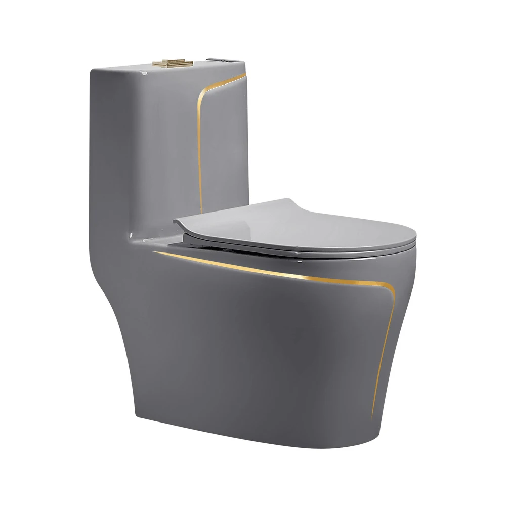 Ceramic Toilet Water Saving Big Impact 2023 Hot Sale Black Gold Bathroom Siphon One Piece Water Closet Toilet