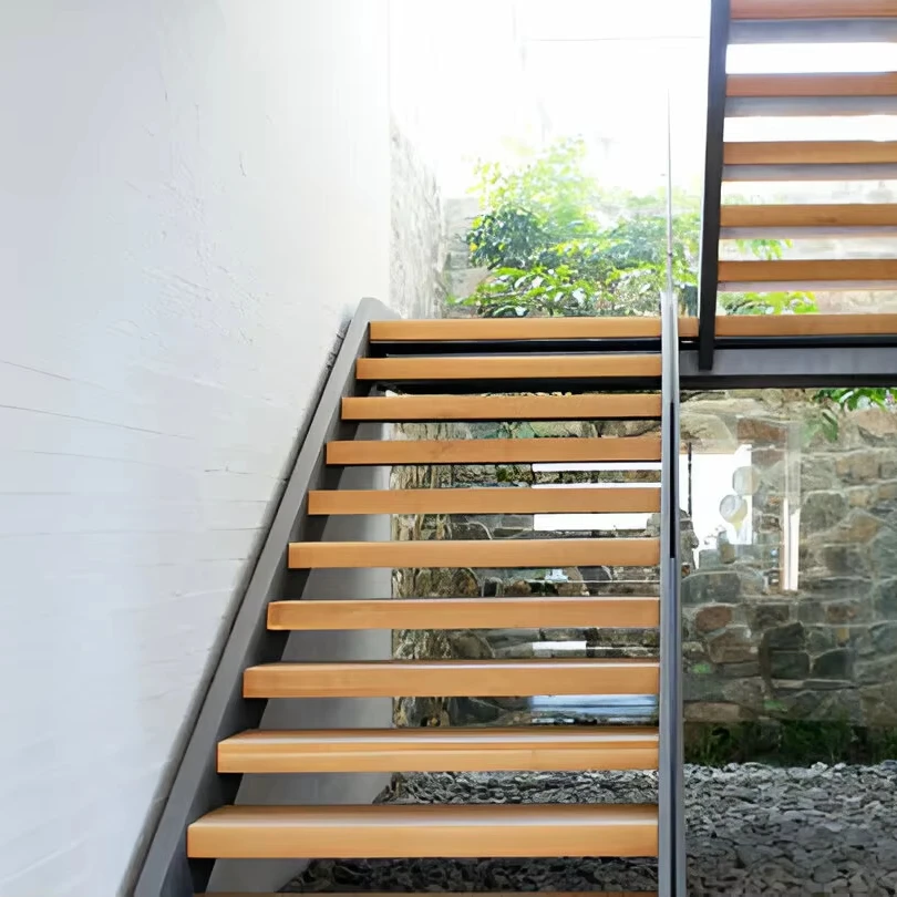 CBMmart Durable carbon steel mono beam beech/oak wood tread stairs steps indoor/staircase design for houses
