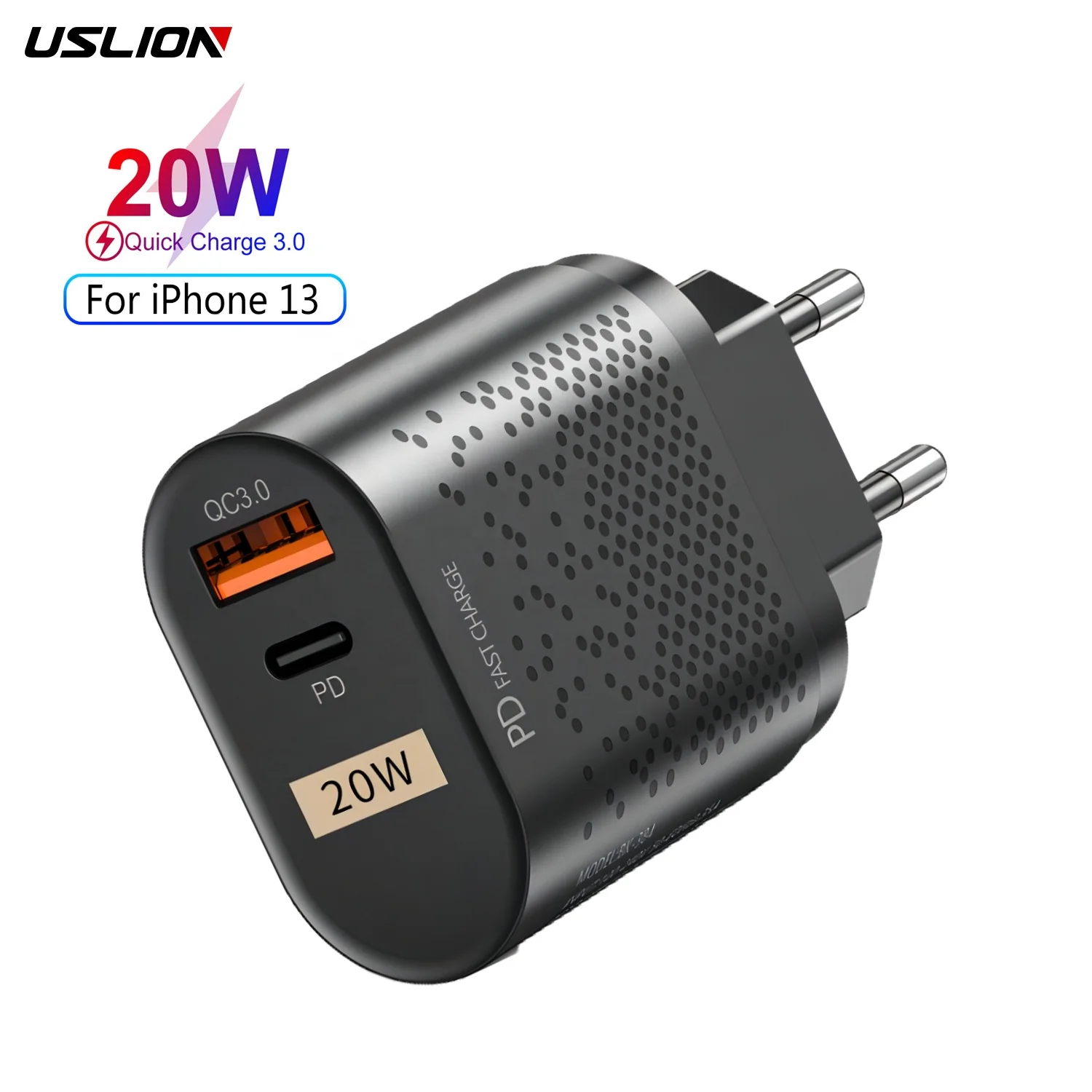 USLION USB Wall Charger 36W QC3.0+PD USB Type C Fast USB Charger For iPhone for Xiaomi Square Mobile Phone Charger Adapter