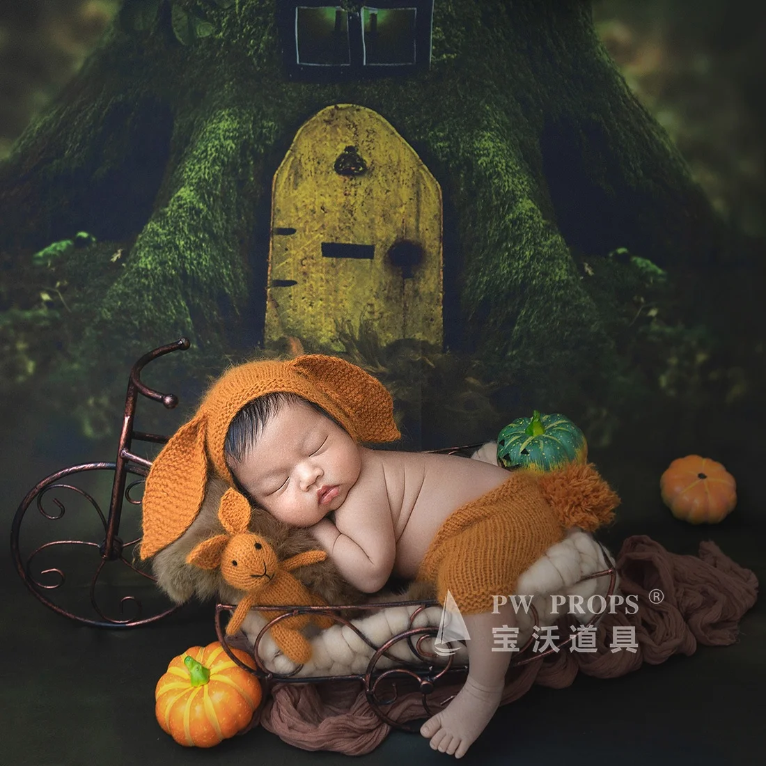 Newborn Photography Props Angola Clothes Knit Fuzzy Bunny Hat And Pant Set Photo Shoot
