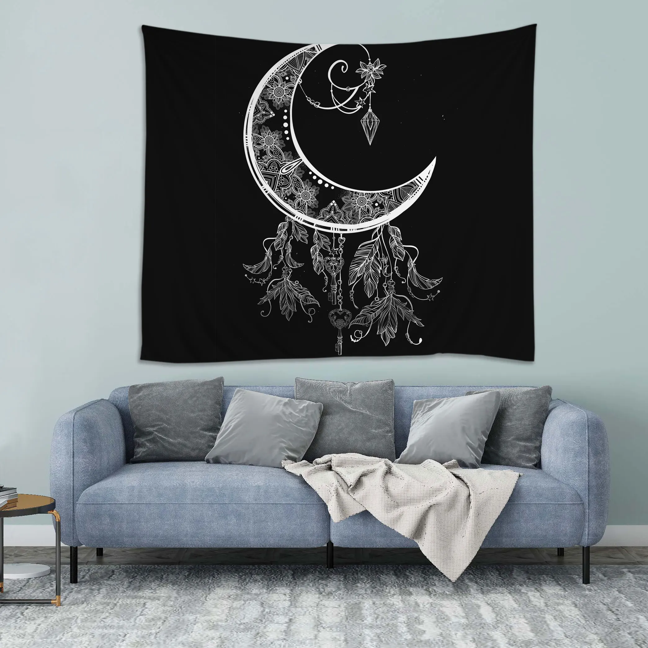 
Sun and Moon Tapestry Burning Sun with Star Tapestry Black and White Mystic Tapestry Wall Hangings 