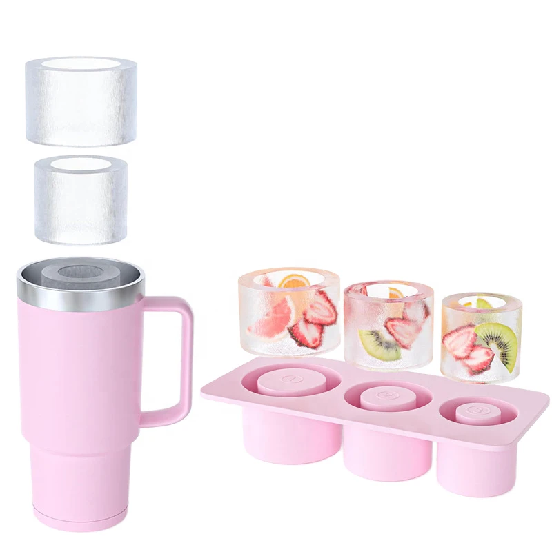 Factory price Reusable Silicone Large Round Hollow Cylinder Ice Cubes Maker Tray Mold For Stanley Cup Accessory
