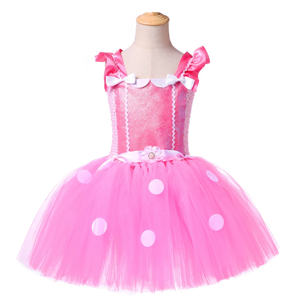The New Design Pink Tutu Dress Up Puffy Tulle Costumes Halloween Cosplay For 2-12Y With Mouse Ears