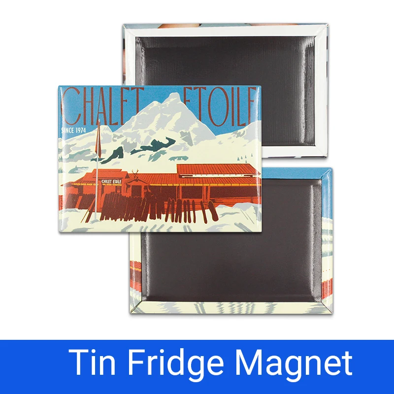 Custom Design Mini Size Thin Enamel Promotional Fridge Tin Zinc Alloy Metal Magnetic Tinplate Fridge Magnet Magnetic Sticker