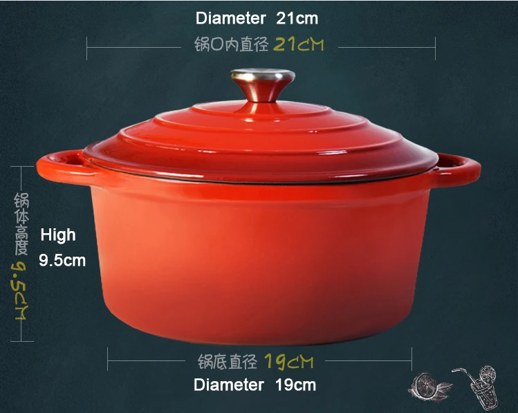 
Manual cast Iron cookware round enameled coating casseroles ceramic sauce pot with lid and Handles 