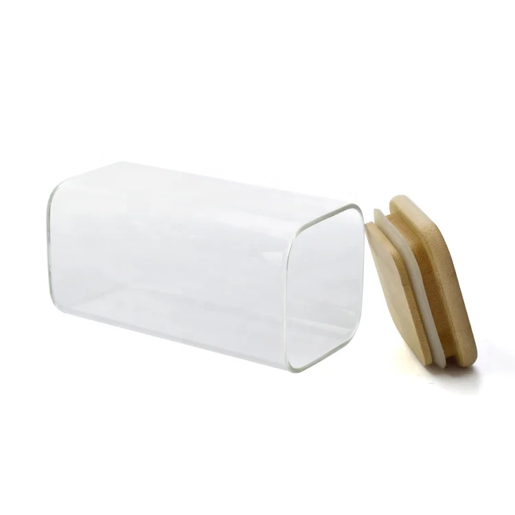 Square spice jar cork stopper food storage bamboo wooden bottle cork 250ml glass jar salt rice bean airtight wide mouth jar