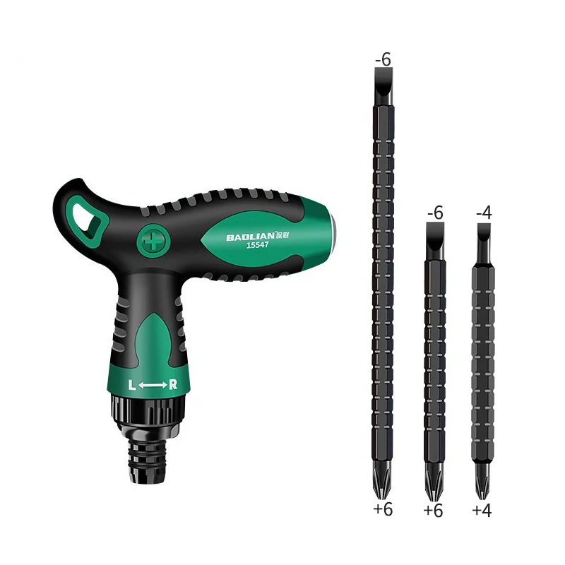 Magnetic Ratchet Screwdriver Set,Multifunctional 6-in-1 Screwdriver Quick-load Mechanism T-Handle Phillips/Slotted head Bit