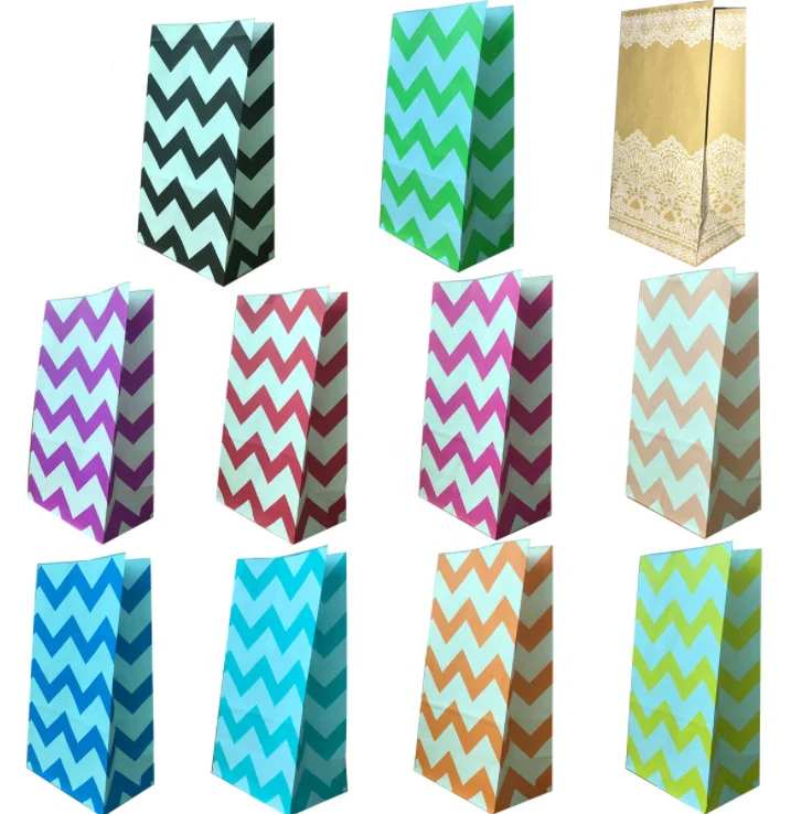 Okay Wholesale Polka Dot Wave Square bottom Party Paper Bags,Kraft Paper Goodie Treat Bags for gift packing