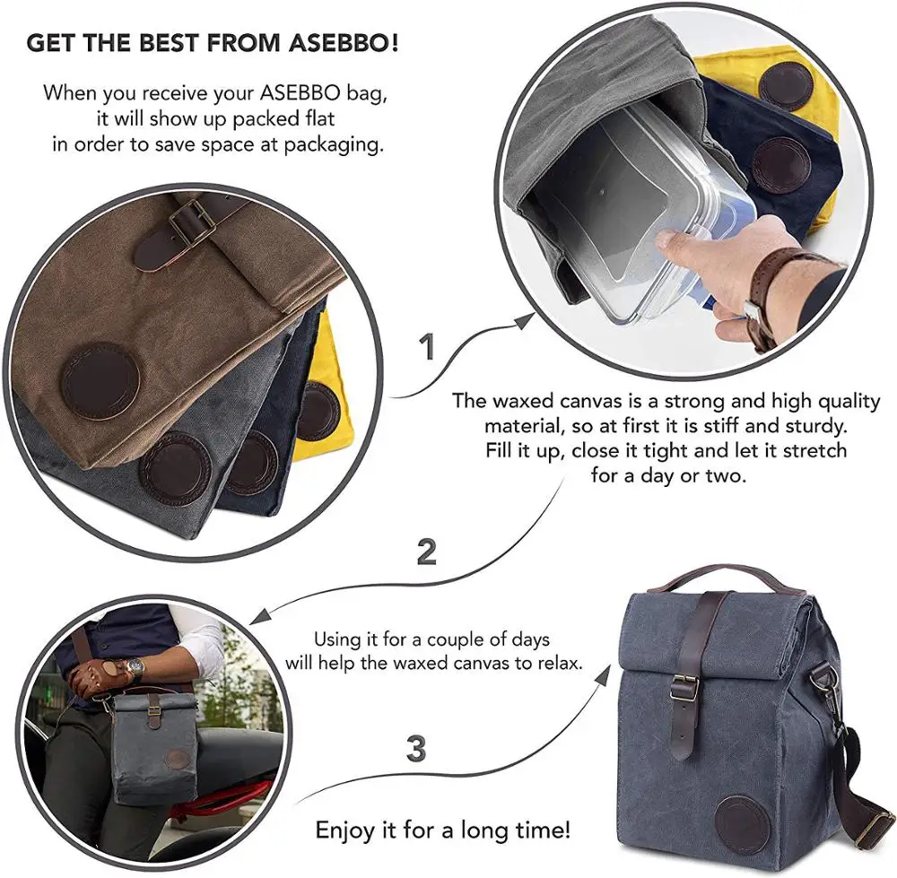 Custom Insulated Waxed Canvas Tote Picnic Adult Lunch Cooler Bag