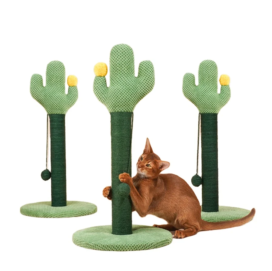 Simple cat scratching tree with small ball cute sisal cat trees & scratcher cactus cat tree post