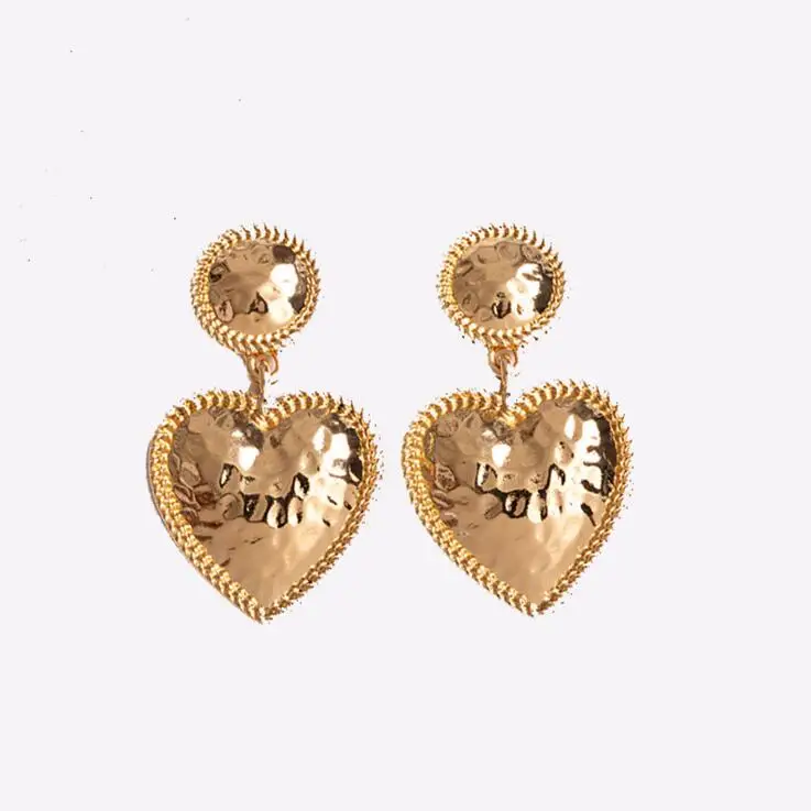 wholesale gold metal earrings jewelry big heart drop statement earrings
