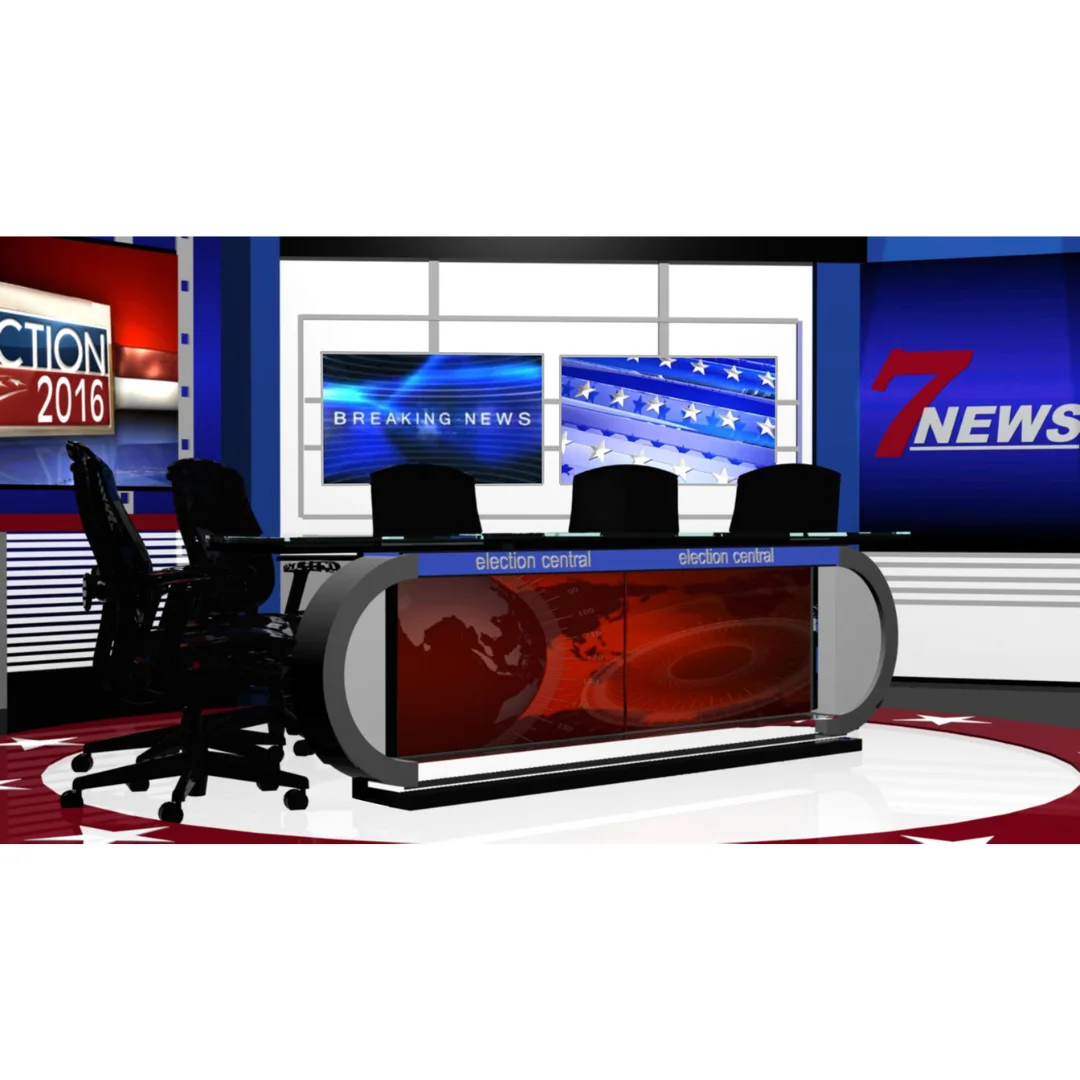Functional Furniture: TV News Studio Desk for Live Broadcasting and Podcasts