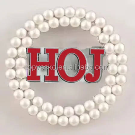 Red HOJ LOCOP Rhinestones Pearl Circle Brooch Lapel Pin Jewelry HOJ Gift