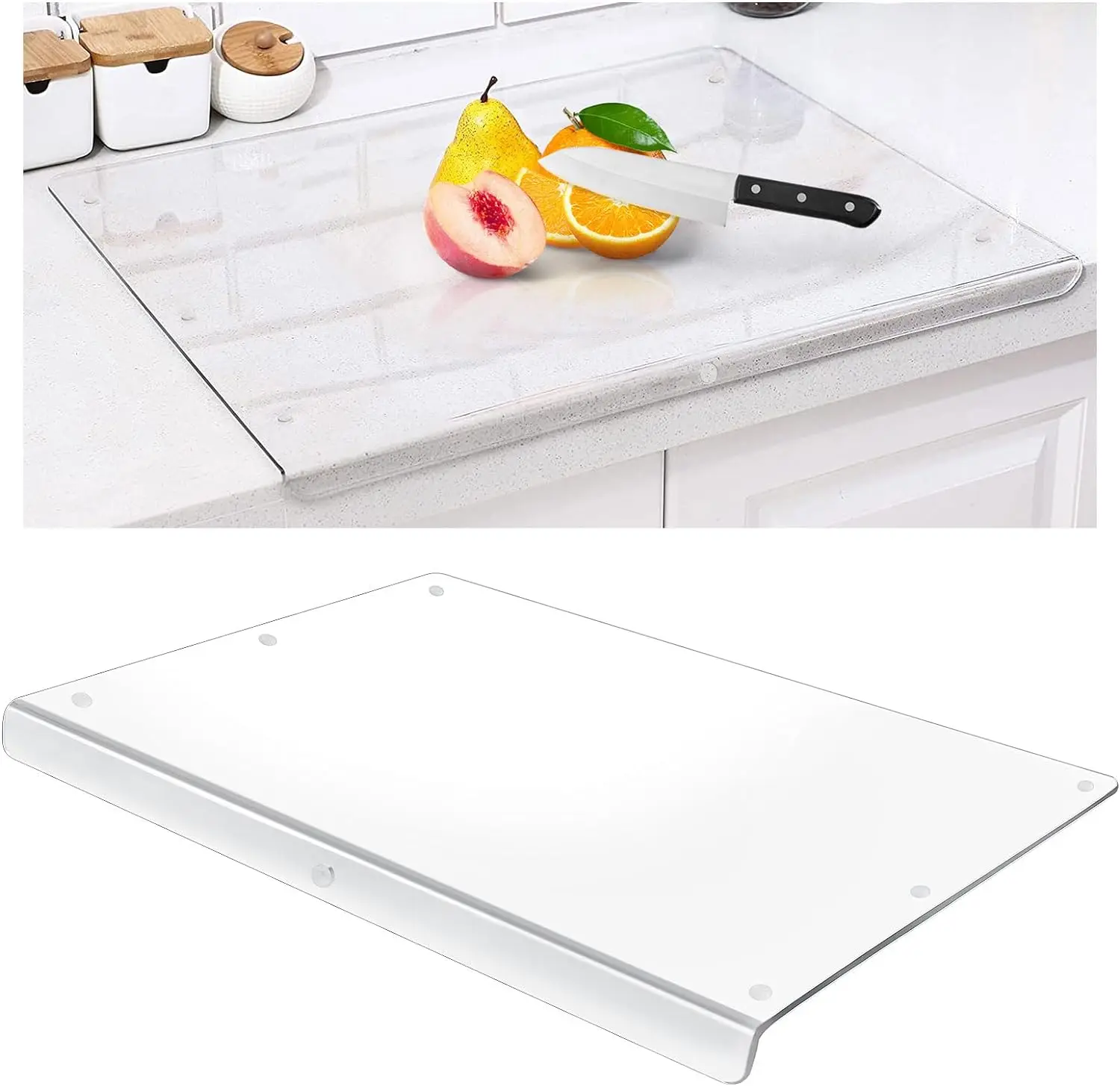 Clear Non Slip Countertop Board Includes Anti-slip Strips Acrylic Cutting Board with Counter Lip 18 x 14