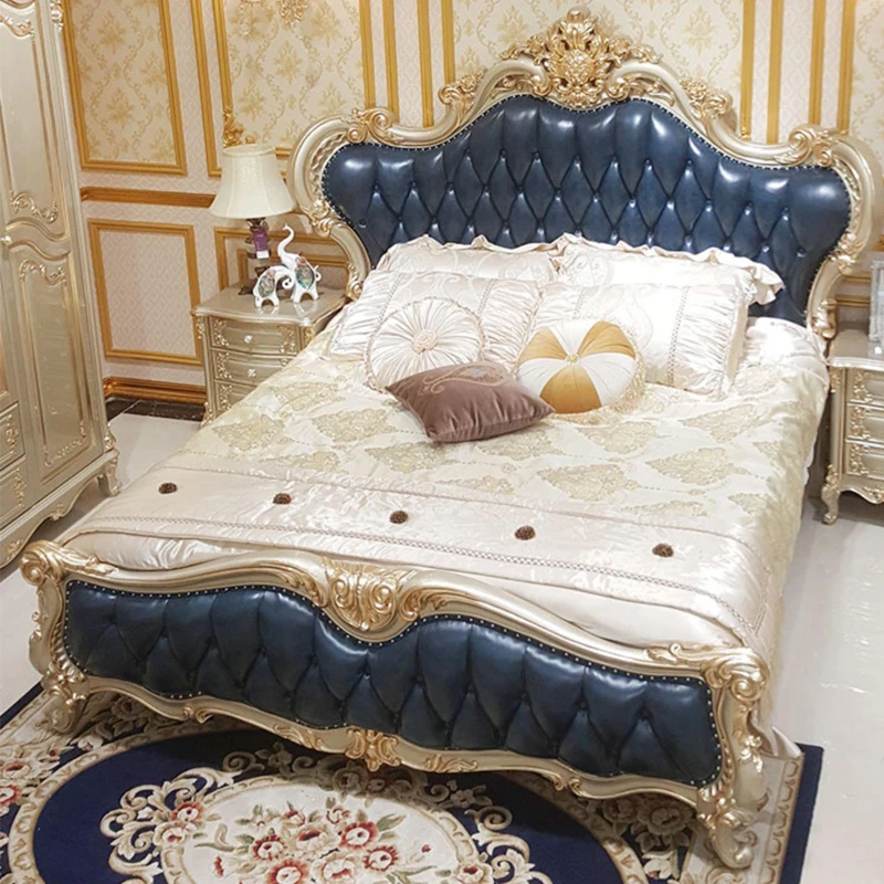 Hot selling royal luxurious king beds set Classic luxury queen size bed with high quality leather and solid wood
