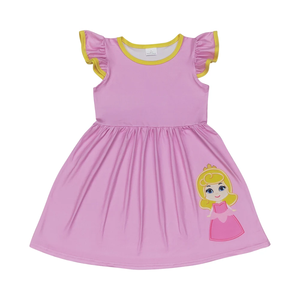 GSD1146 Princess pink flying sleeve dress high quality wholesale baby girl dresses 1 year