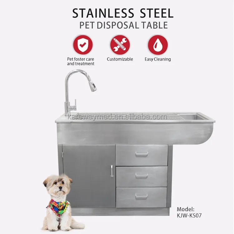 Veterinary Stainless Steel Preparation Table With Tub And Left Cabinets